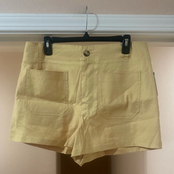NWT MAEVE Anthropologie The Colette Shorts Yellow Linen Blend Pockets Size‎ 32. - Picture 2 of 6
